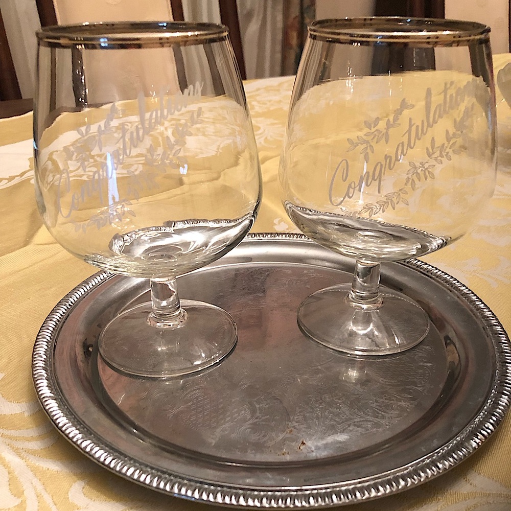 Vintage 1970’s 2 congratulations glass goblets